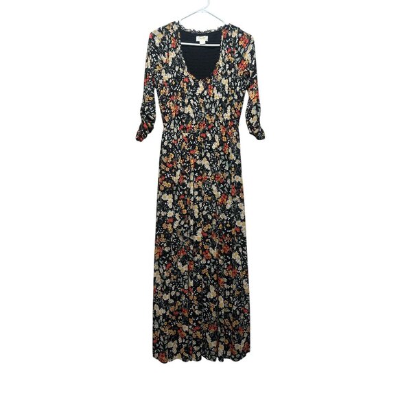 Anthropologie Omya Fall Flora Maxi Dress XS Back Orange Smocked Waist Scoop Neck - Picture 6 of 16